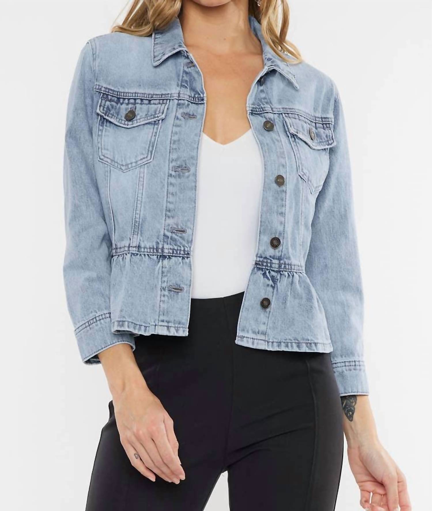 Kancan - Classic Fit Peplum Denim Jacket