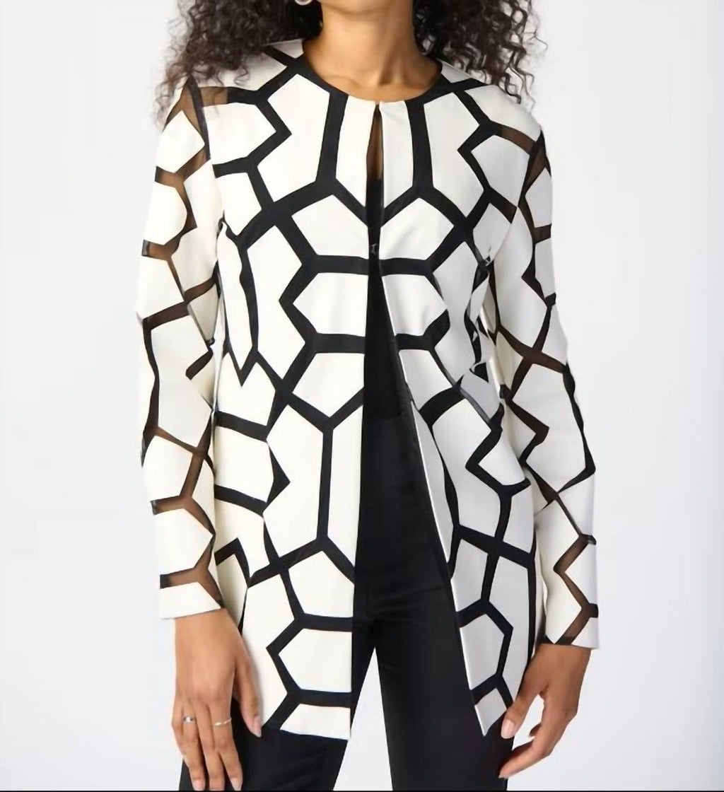 Joseph Ribkoff - Geometric Pattern Hip Length Coat