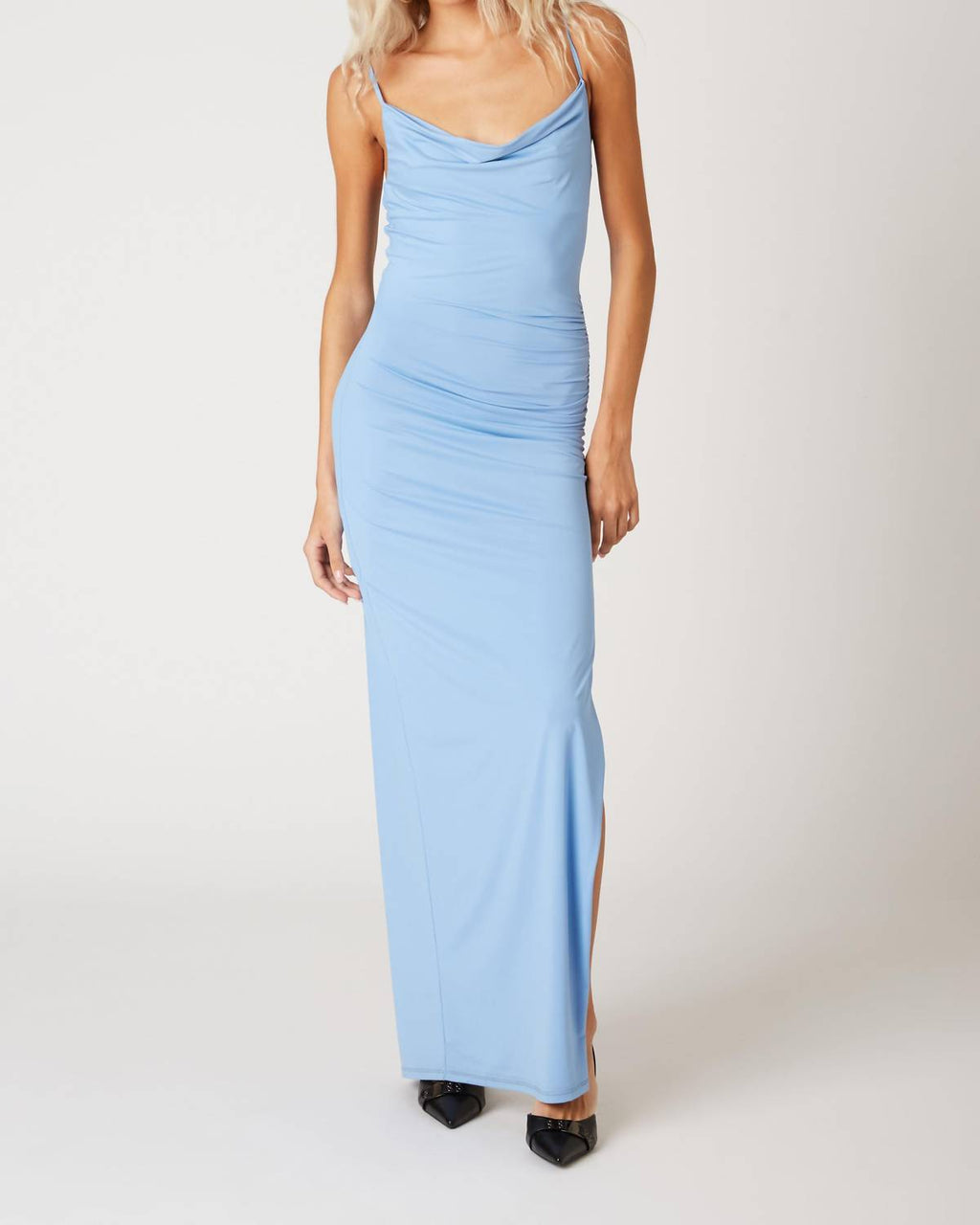 Cotton Candy La - Alina Draped Jersey Maxi Slit Party Dress