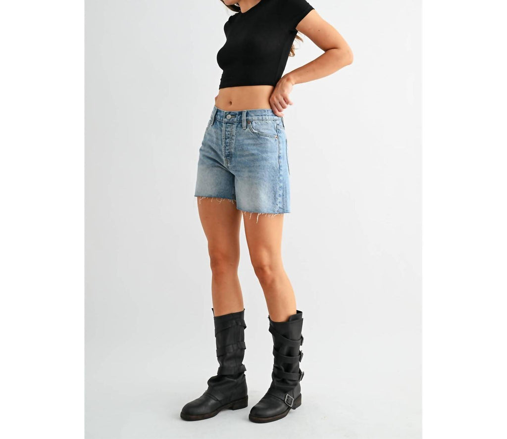 Mica Denim - High-rise Raw Hem Button Up Shorts