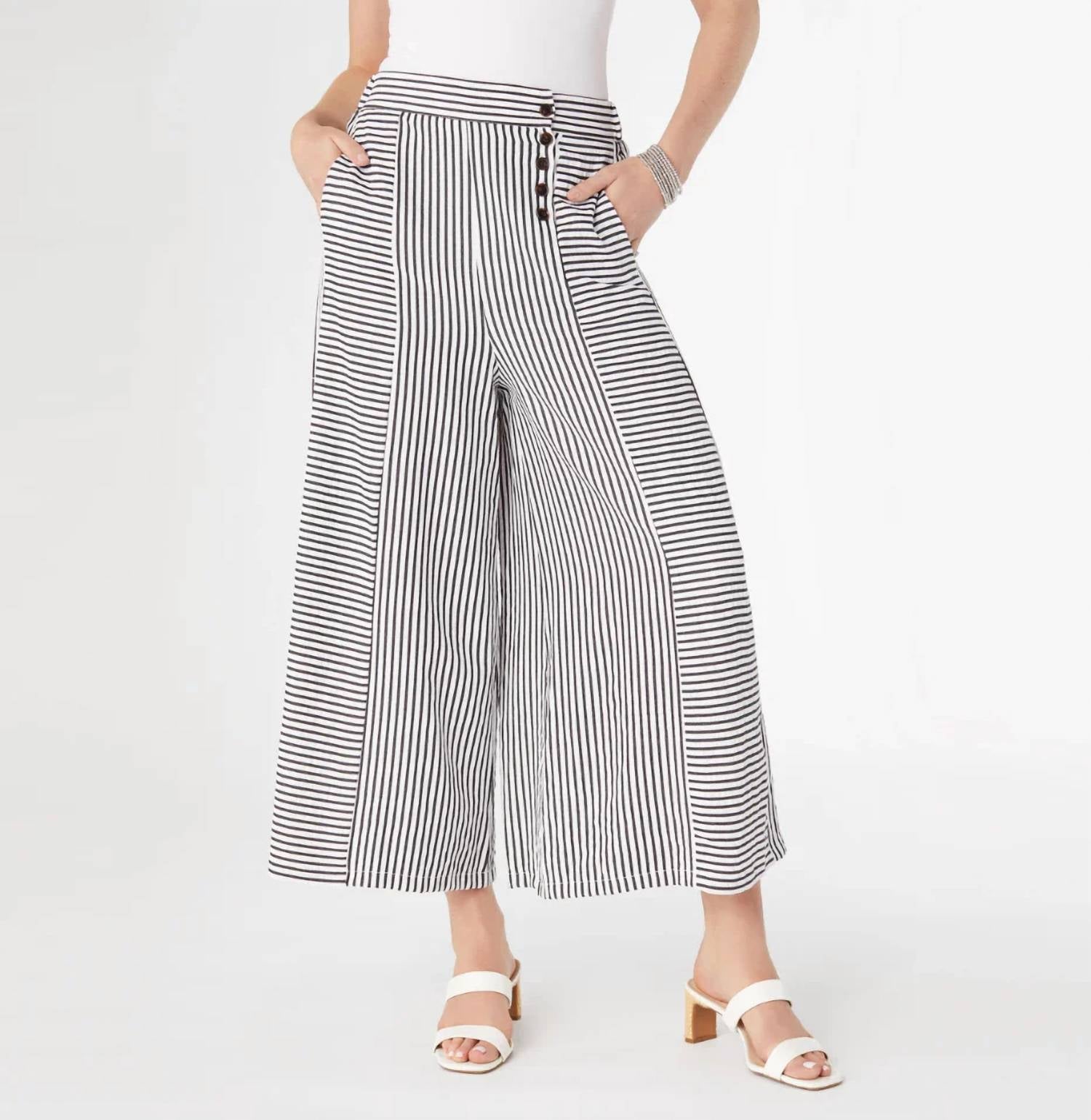 Coco + Carmen - Dahila Striped Textured Pants with Side Buttons
