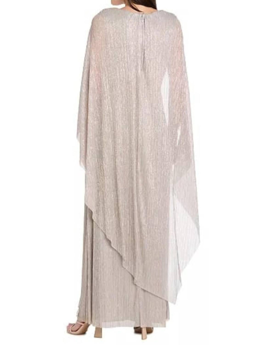 R&M Richards - Metallic Chiffon Long Dress With Sheer Cape