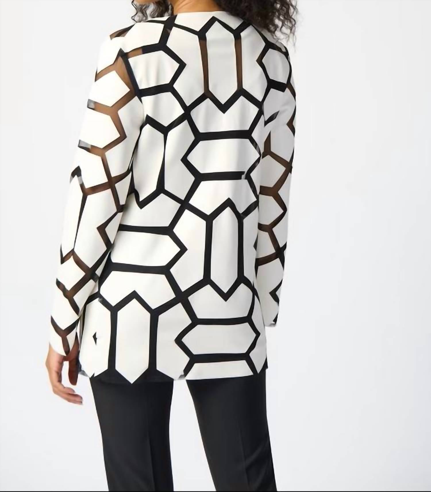 Joseph Ribkoff - Geometric Pattern Hip Length Coat