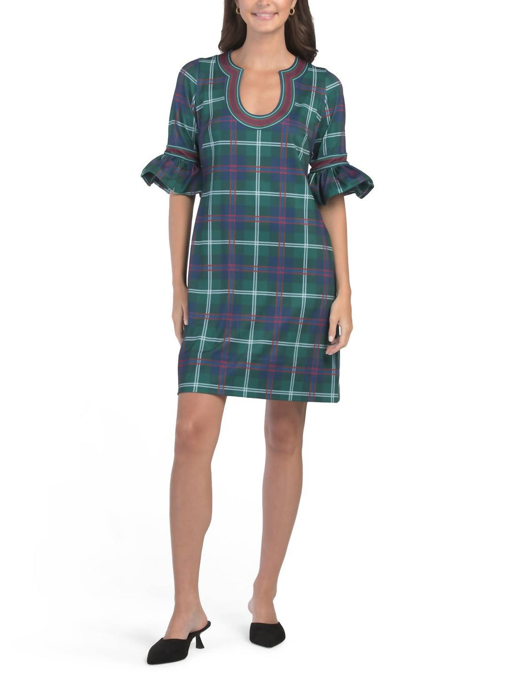 Gretchen Scott - Three-quarter Sleeve Plaid Mini Dress