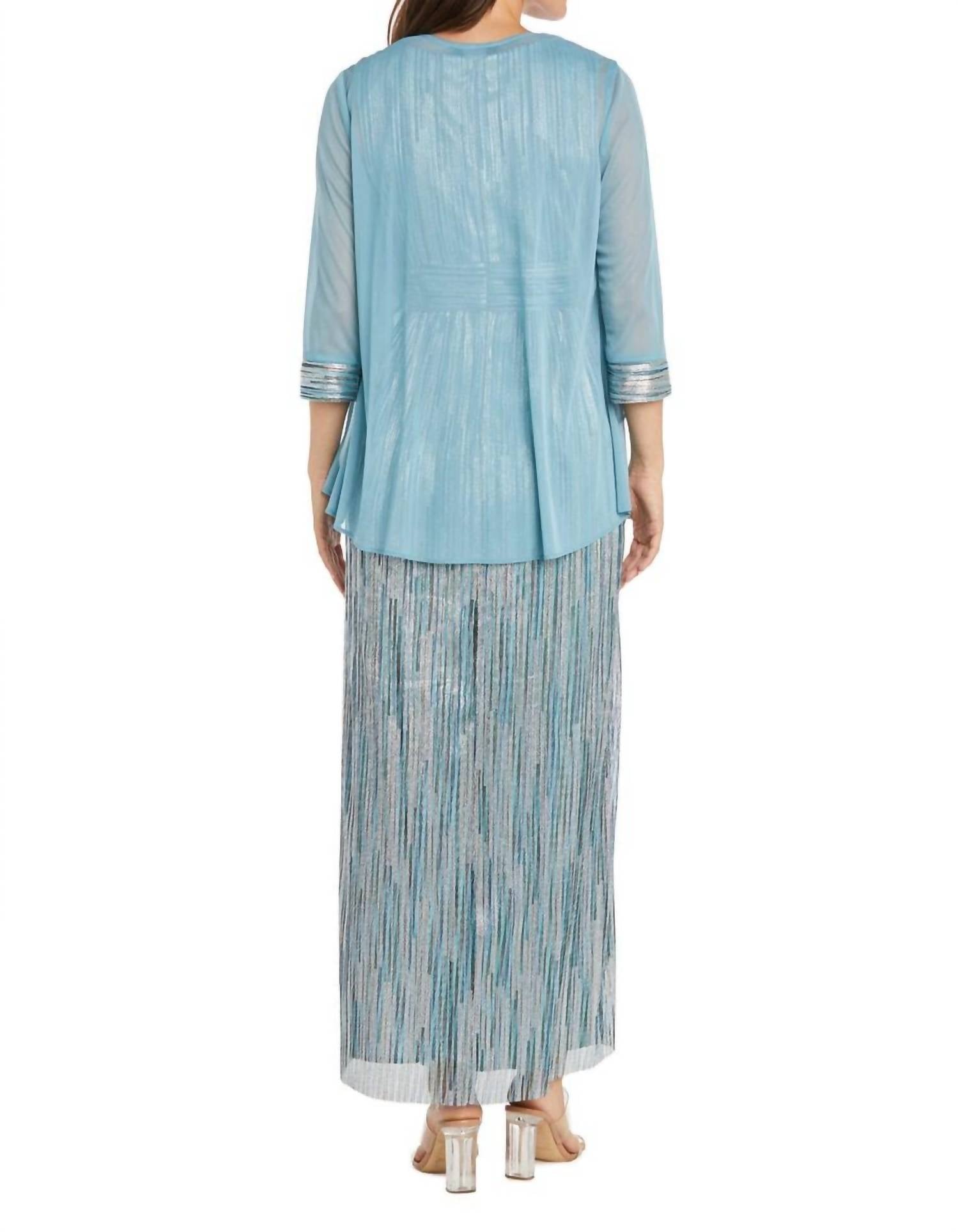 R&M Richards - Metallic Platter Dress With Removable Sheer-sleeve Jacket Set