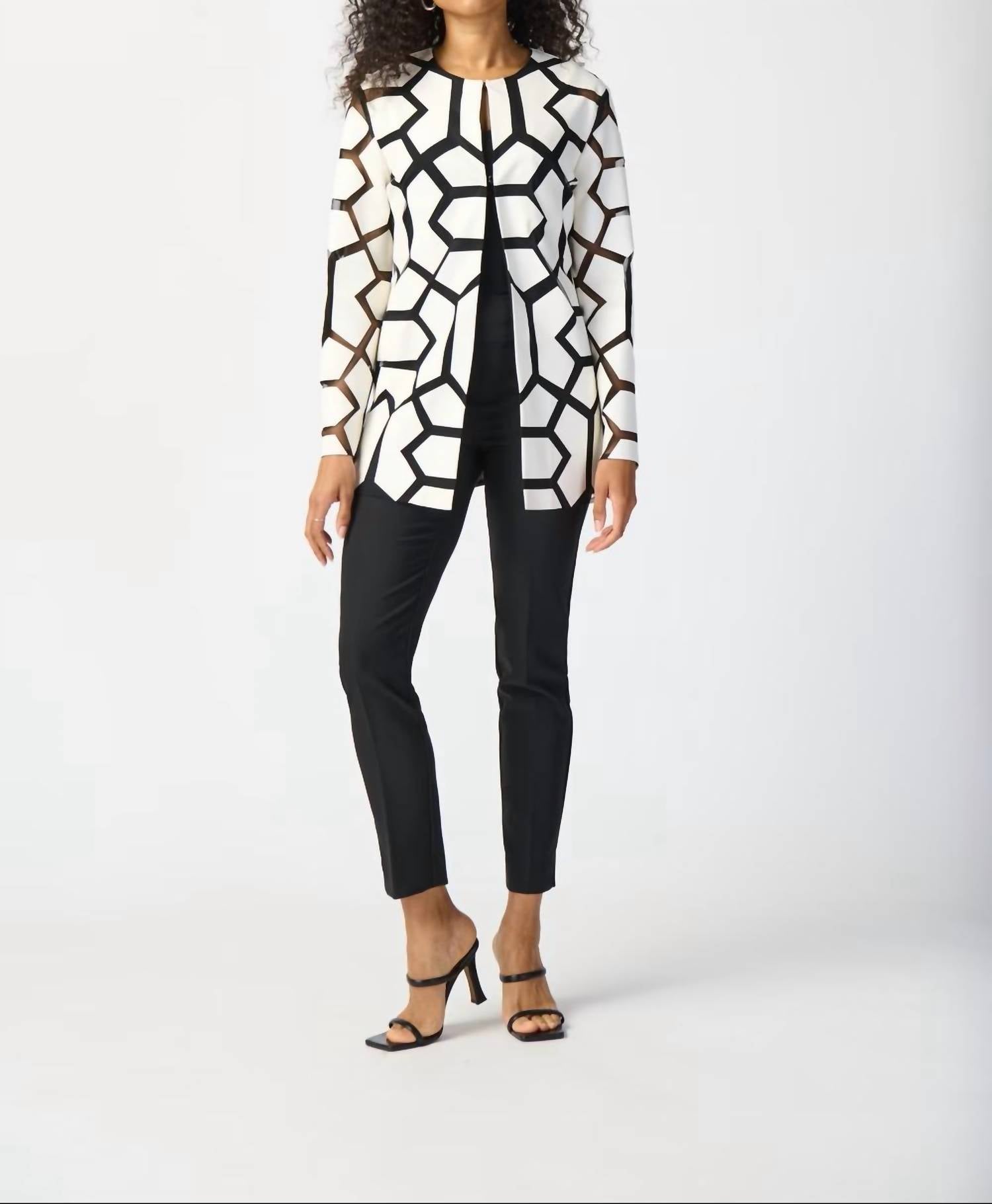 Joseph Ribkoff - Geometric Pattern Hip Length Coat