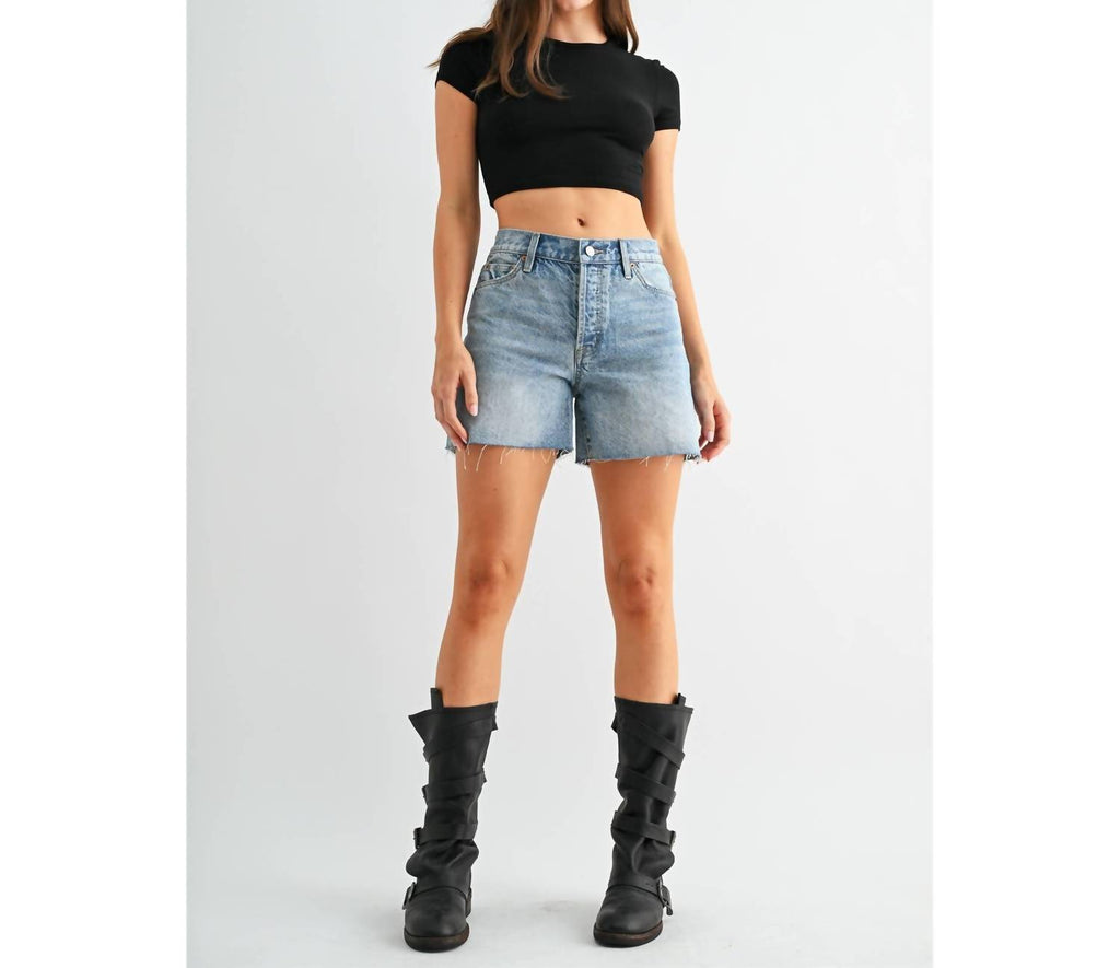 Mica Denim - High-rise Raw Hem Button Up Shorts