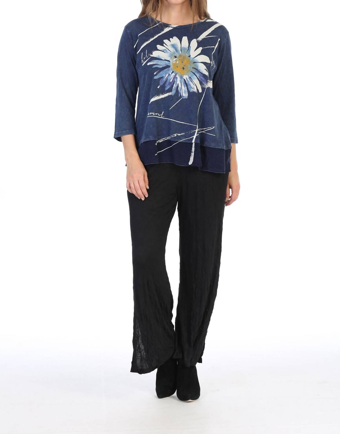 Jess & Jane - Chit Chat Mineral Washed Cotton Georgette Contrast Tunic Top