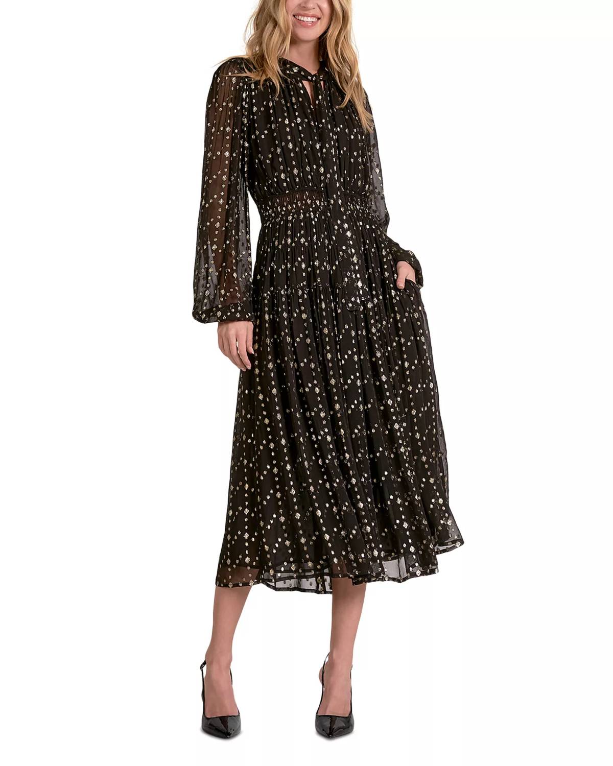 Elan - Geometric Print Long Sleeve Dress