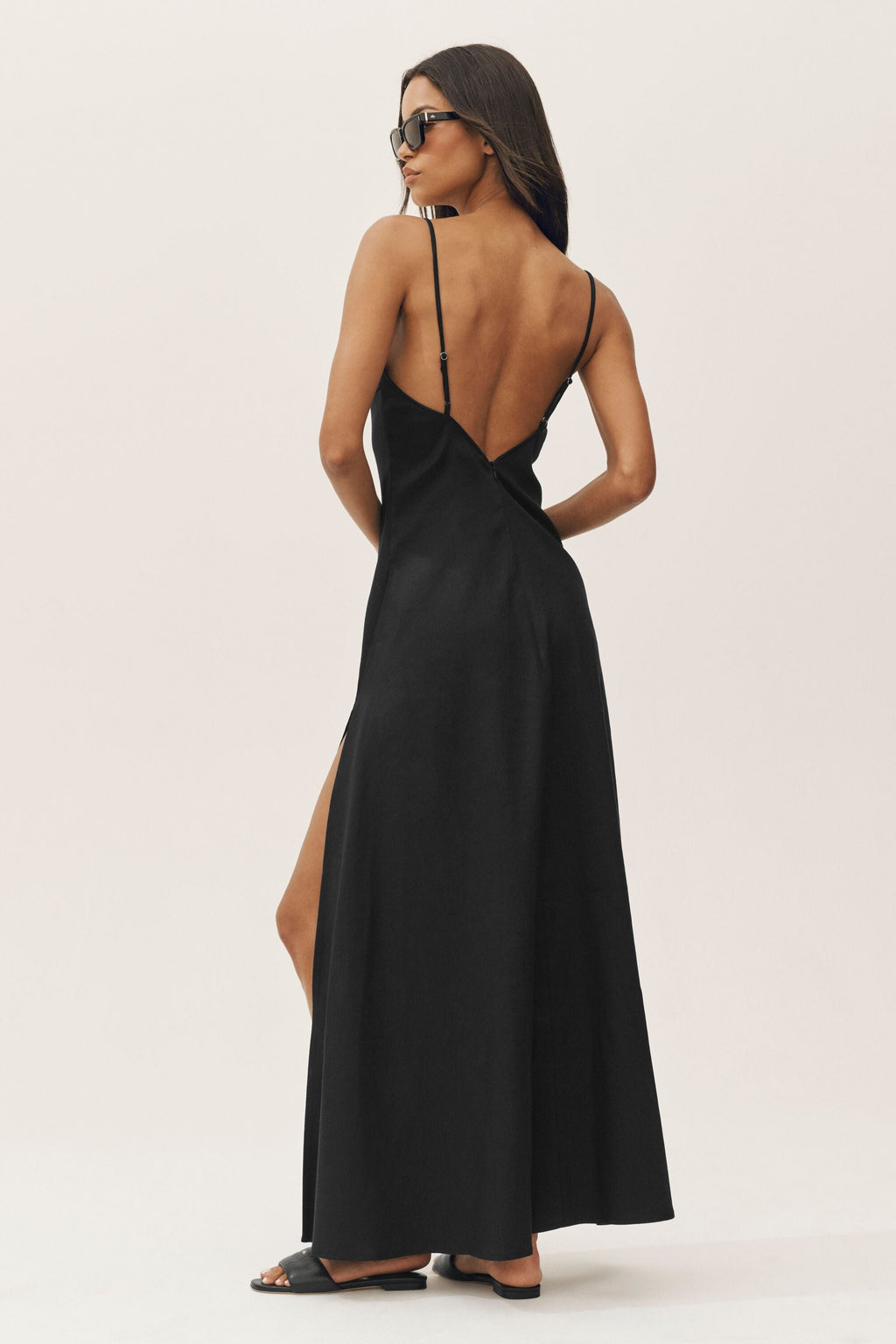 Linen Blend Riviera Maxi Dress - Black