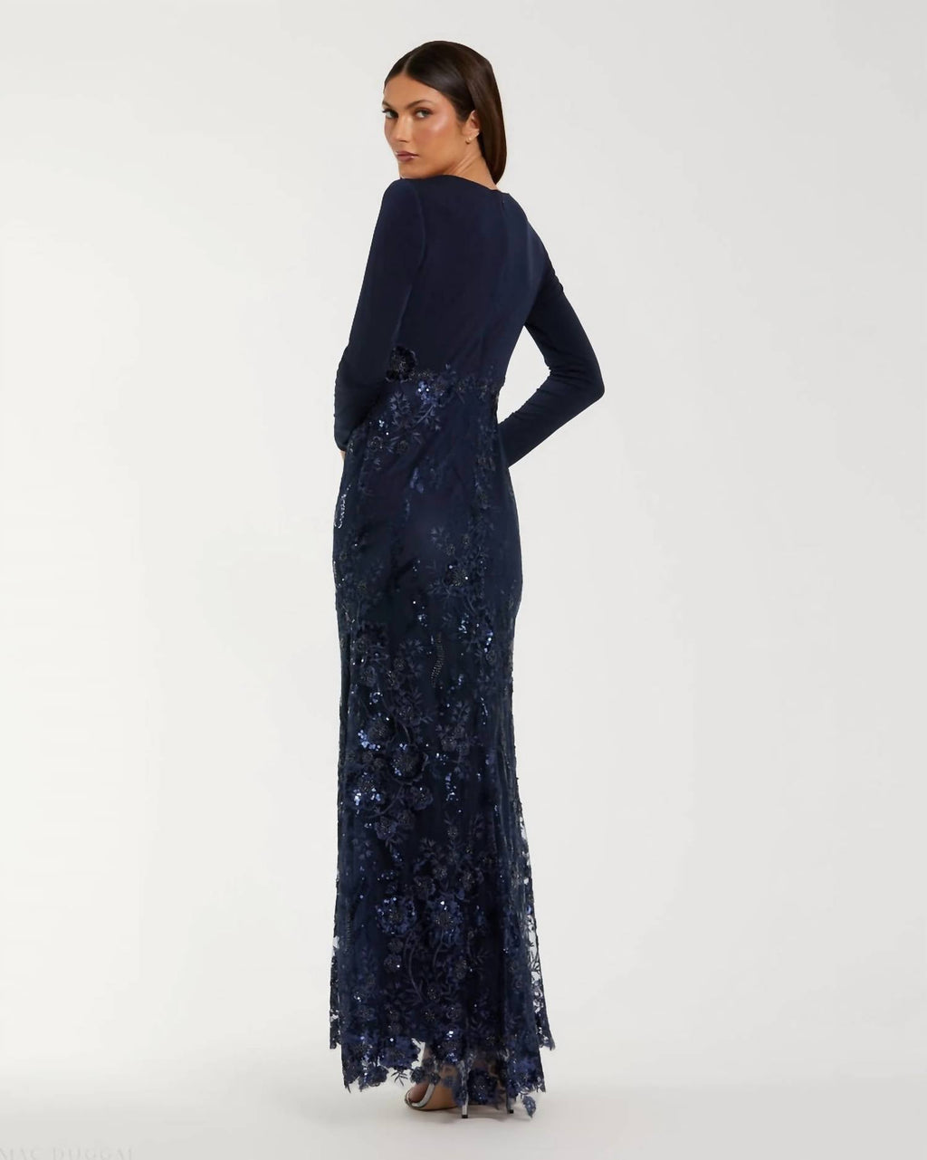 Mac Duggal - Embellished Long Sleeve Wrap Over Trumpet Gown
