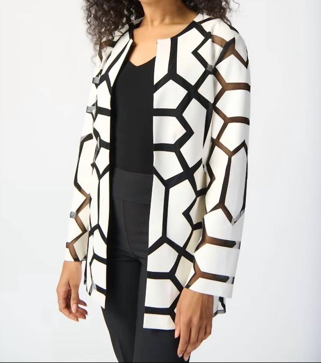 Joseph Ribkoff - Geometric Pattern Hip Length Coat