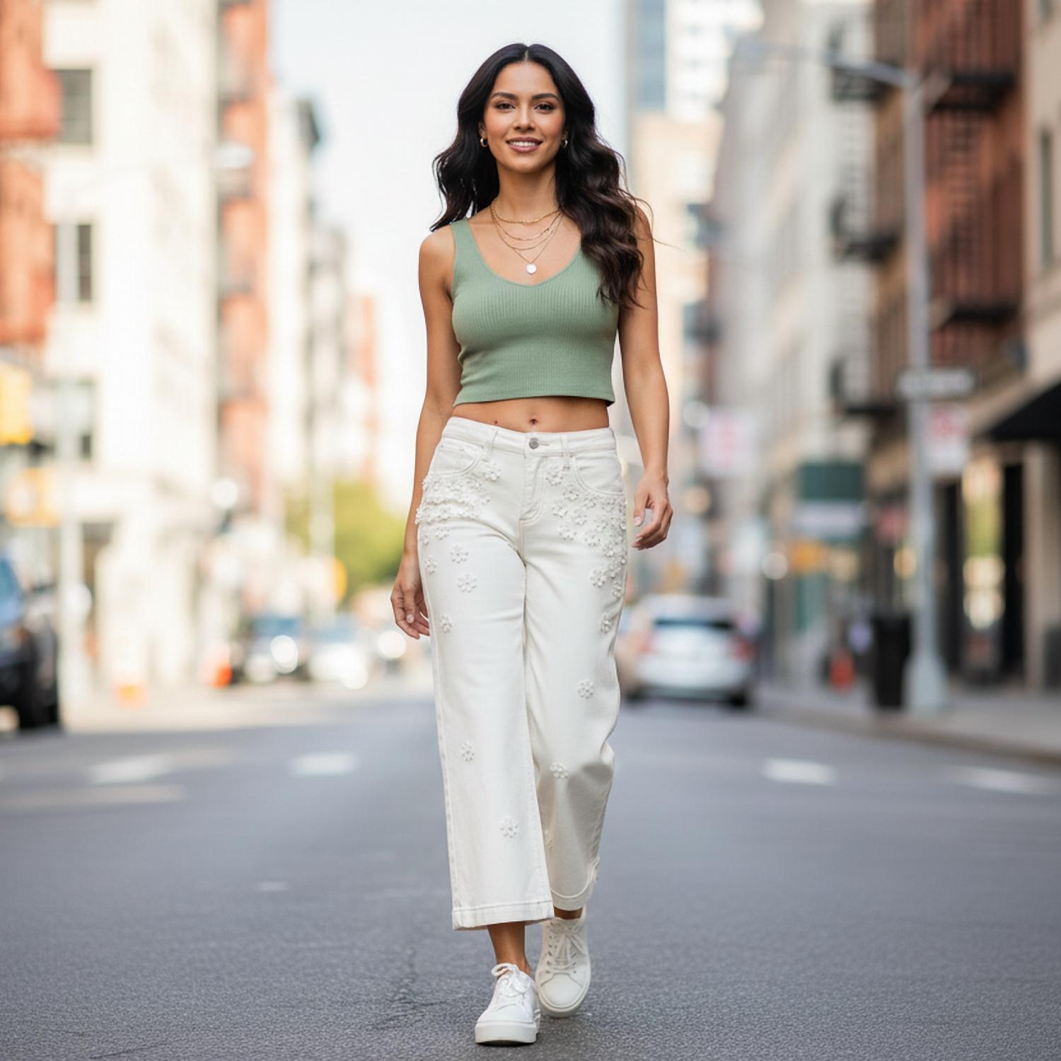 Risen - Dottie Floral Wide Leg Crop Denim Pants