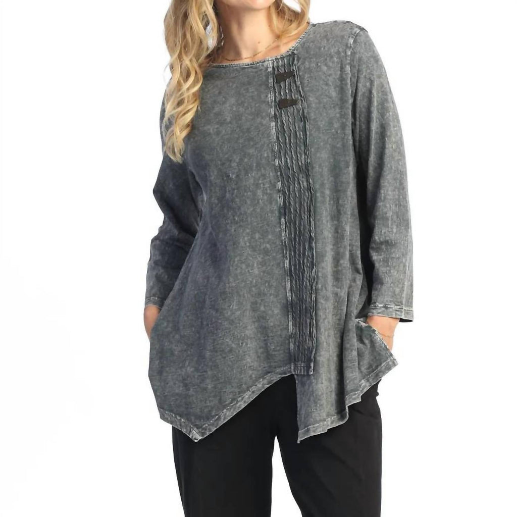Jess & Jane - Wavy Contrast Faux Wrap Mineral Washed Tunic