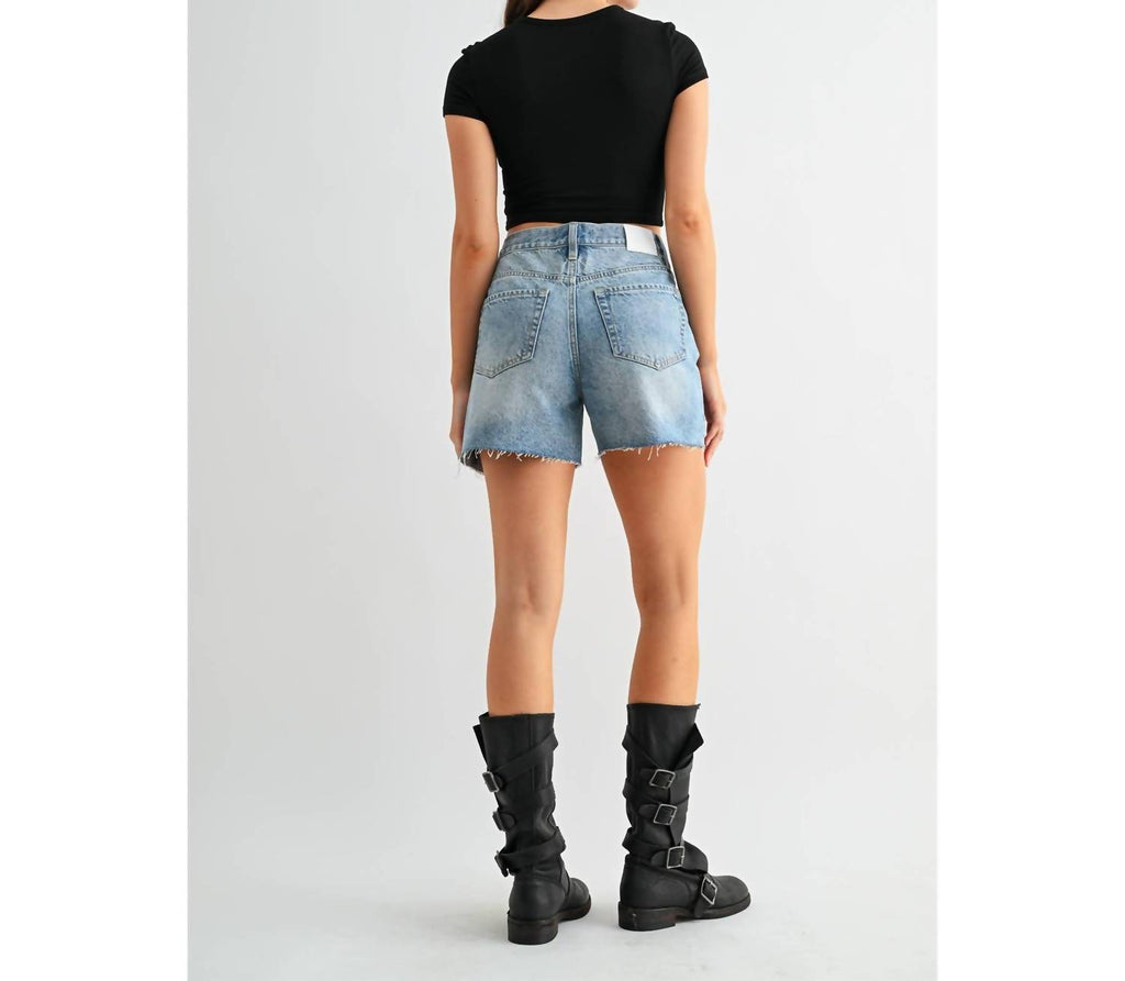 Mica Denim - High-rise Raw Hem Button Up Shorts