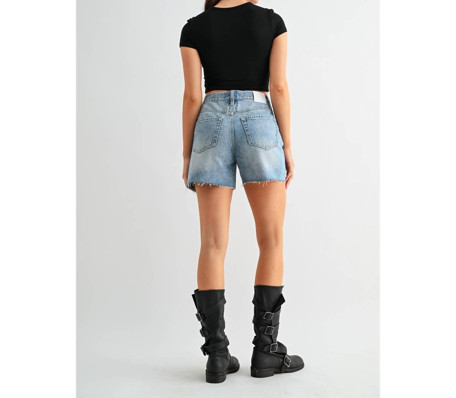 Mica Denim - High-rise Raw Hem Button Up Shorts