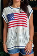 Fashionworks - Usa Flag Eyelet Knitted Sweater Top