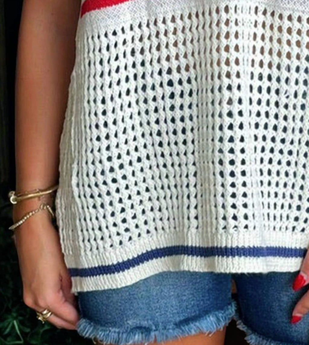Fashionworks - Usa Flag Eyelet Knitted Sweater Top