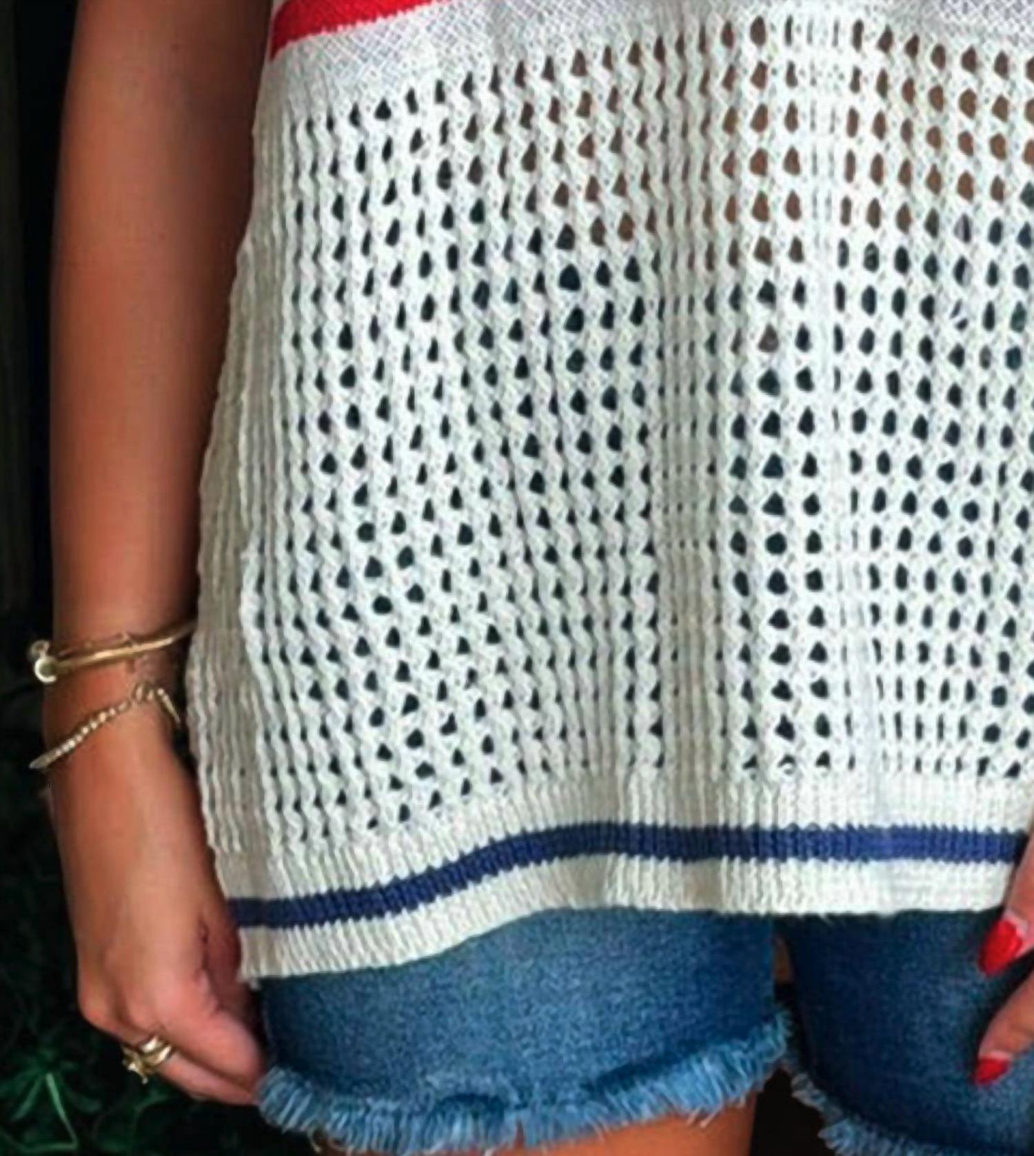 Fashionworks - Usa Flag Eyelet Knitted Sweater Top