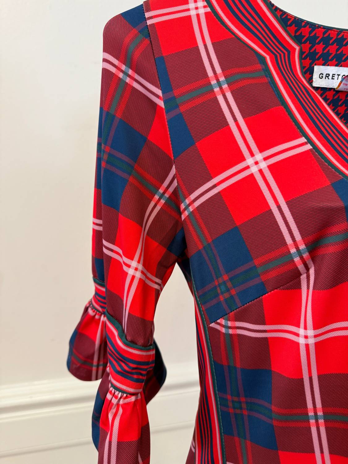 Gretchen Scott - Three-quarter Sleeve Plaid Mini Dress